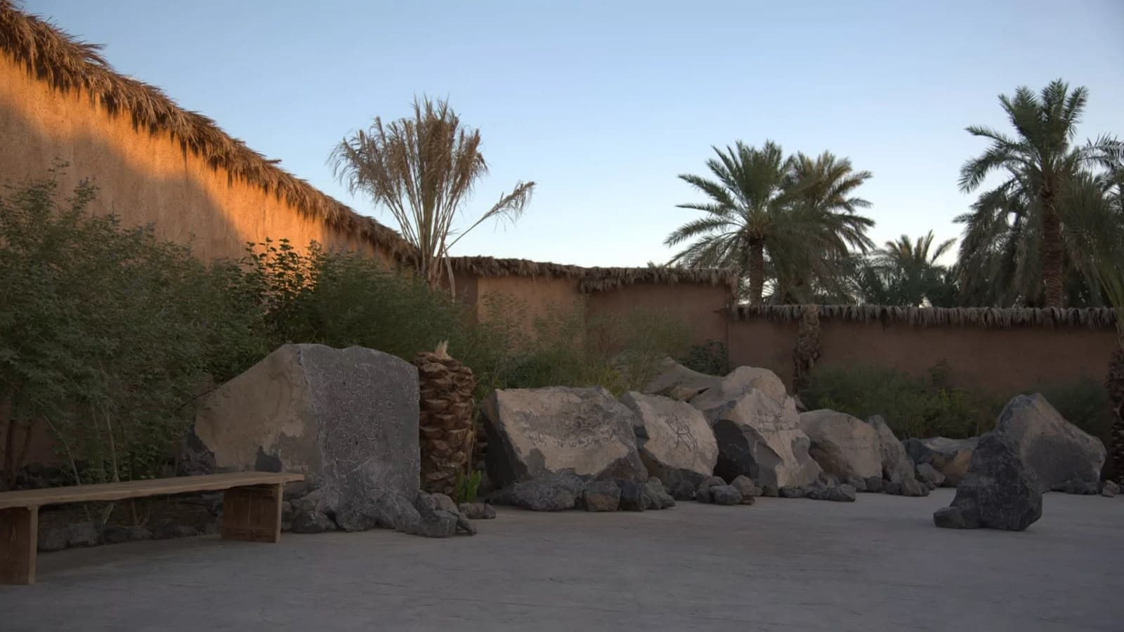 A heritage courtyard at golden hour on the route of the Hijrah — the Prophet's ﷺ migration to Madinah.